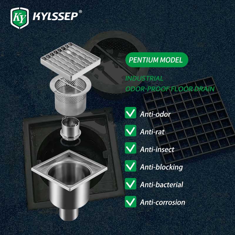 Hygiënische antislip RVS-oppervlakteafvoer met roosters